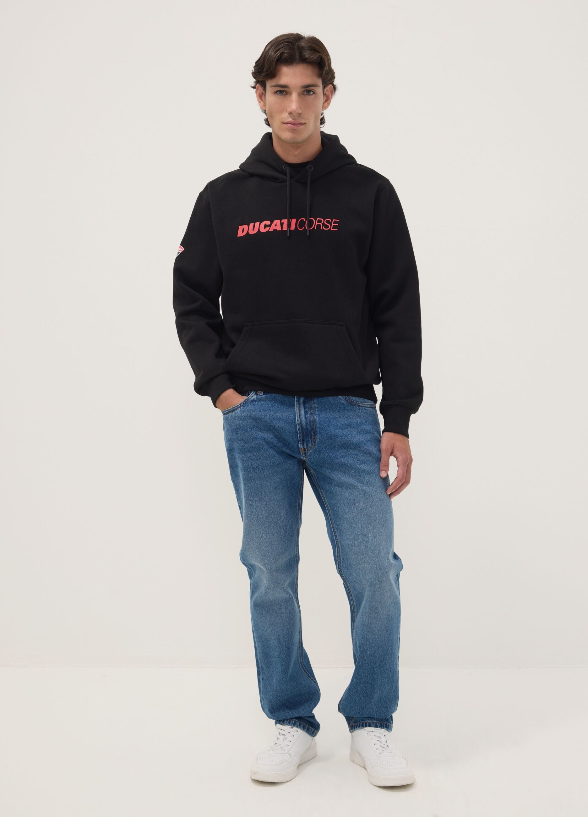 Black cotton-blend hoodie with Ducati print, relaxed fit