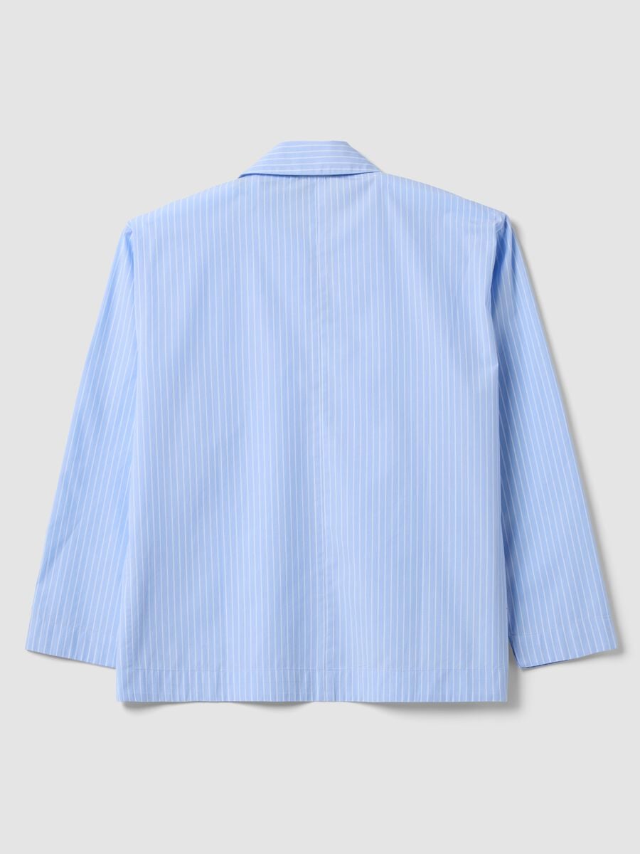 Blue striped pure cotton poplin shirt with V-neck_2