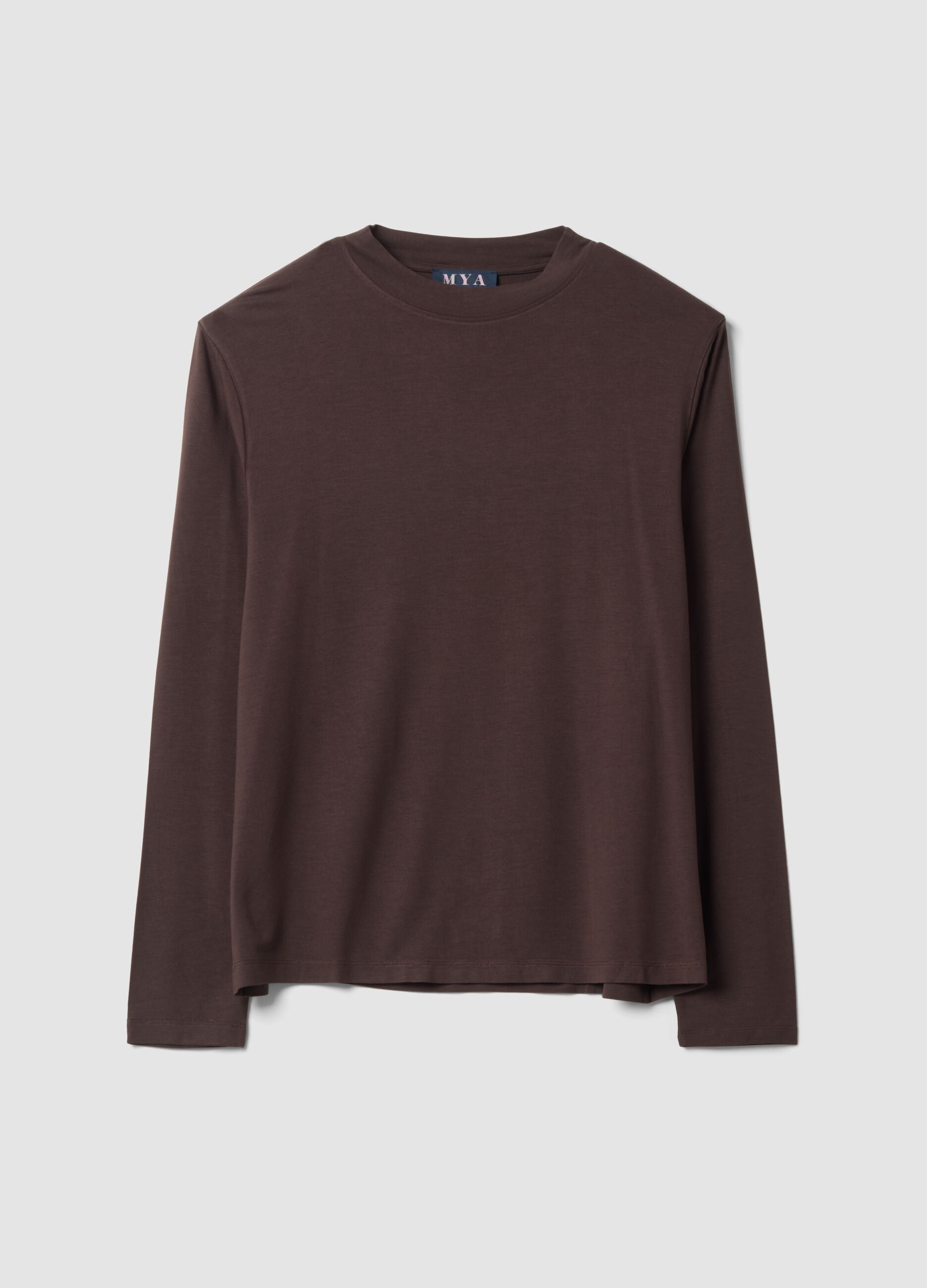 Dark brown stretch viscose regular-fit top