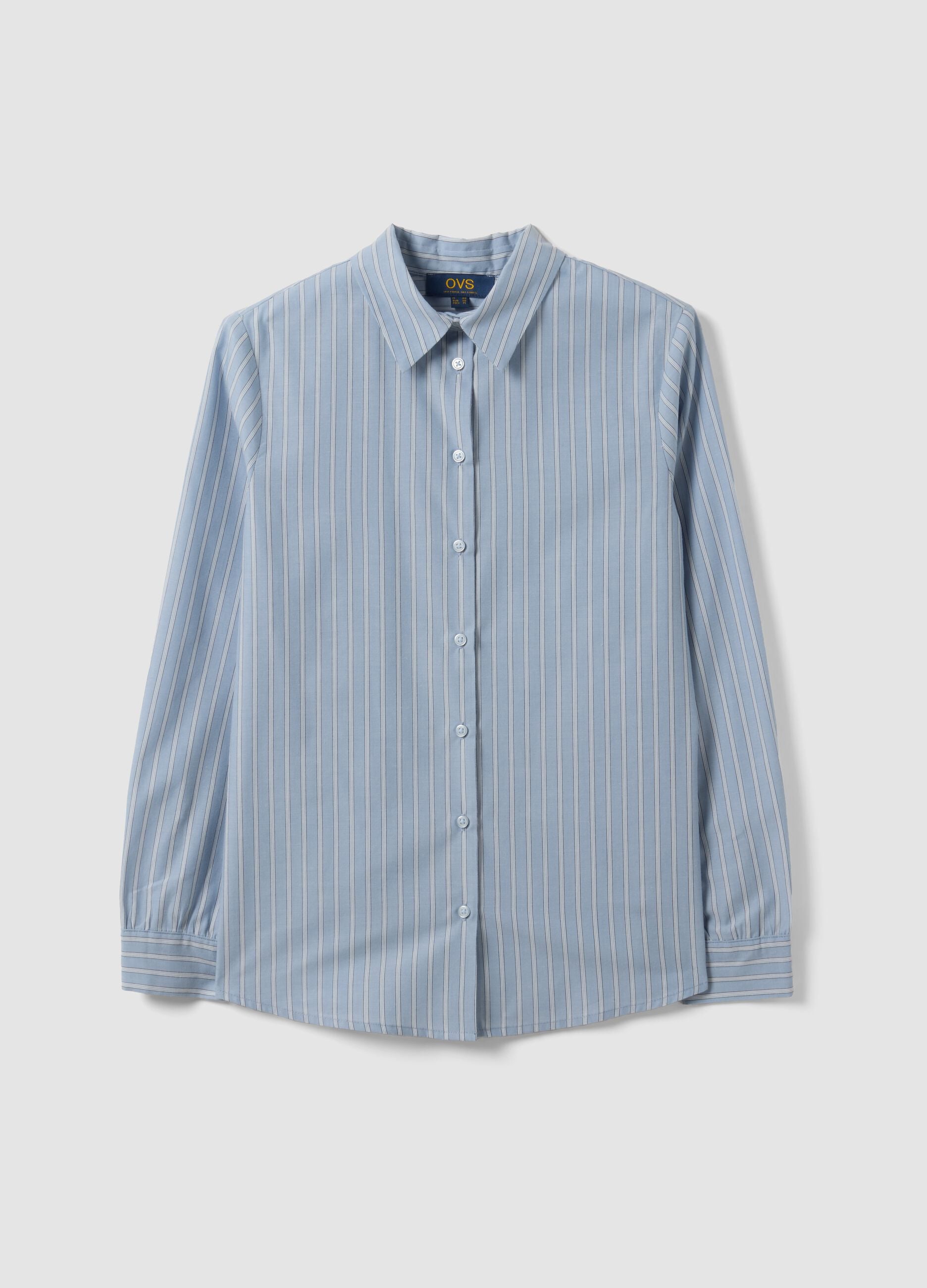 Blue striped long-sleeve slim-fit shirt