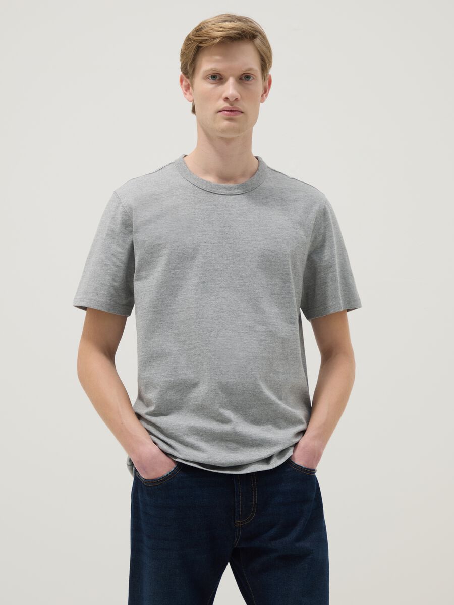 Short-sleeve grey pure cotton regular fit t-shirt_0