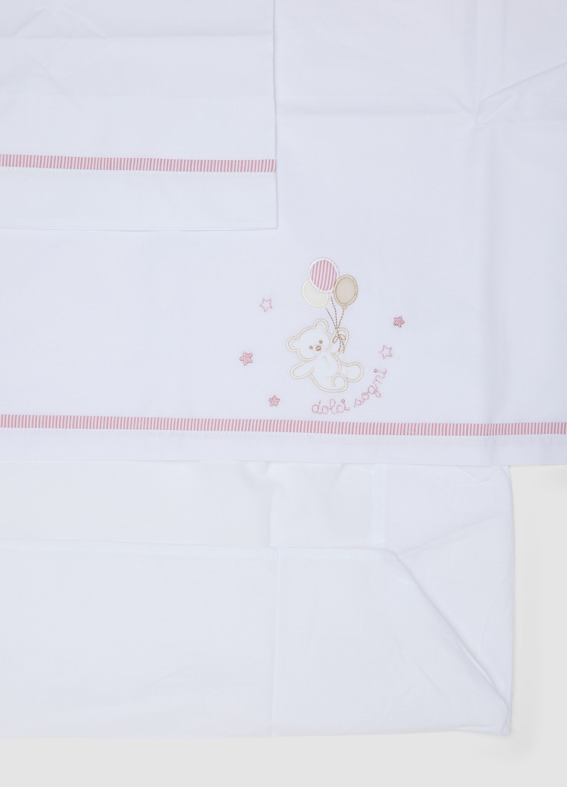 White pure cotton baby girl sheet with teddy bear embroidery