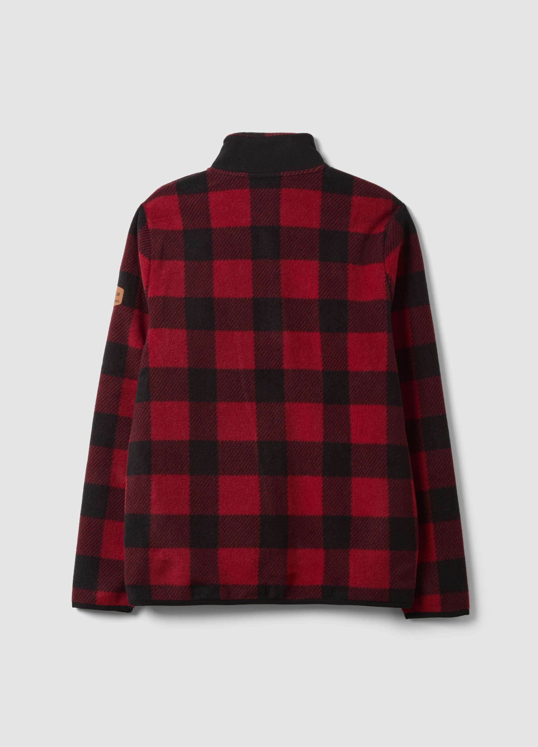 Red heavy check jacket with zip and high neck