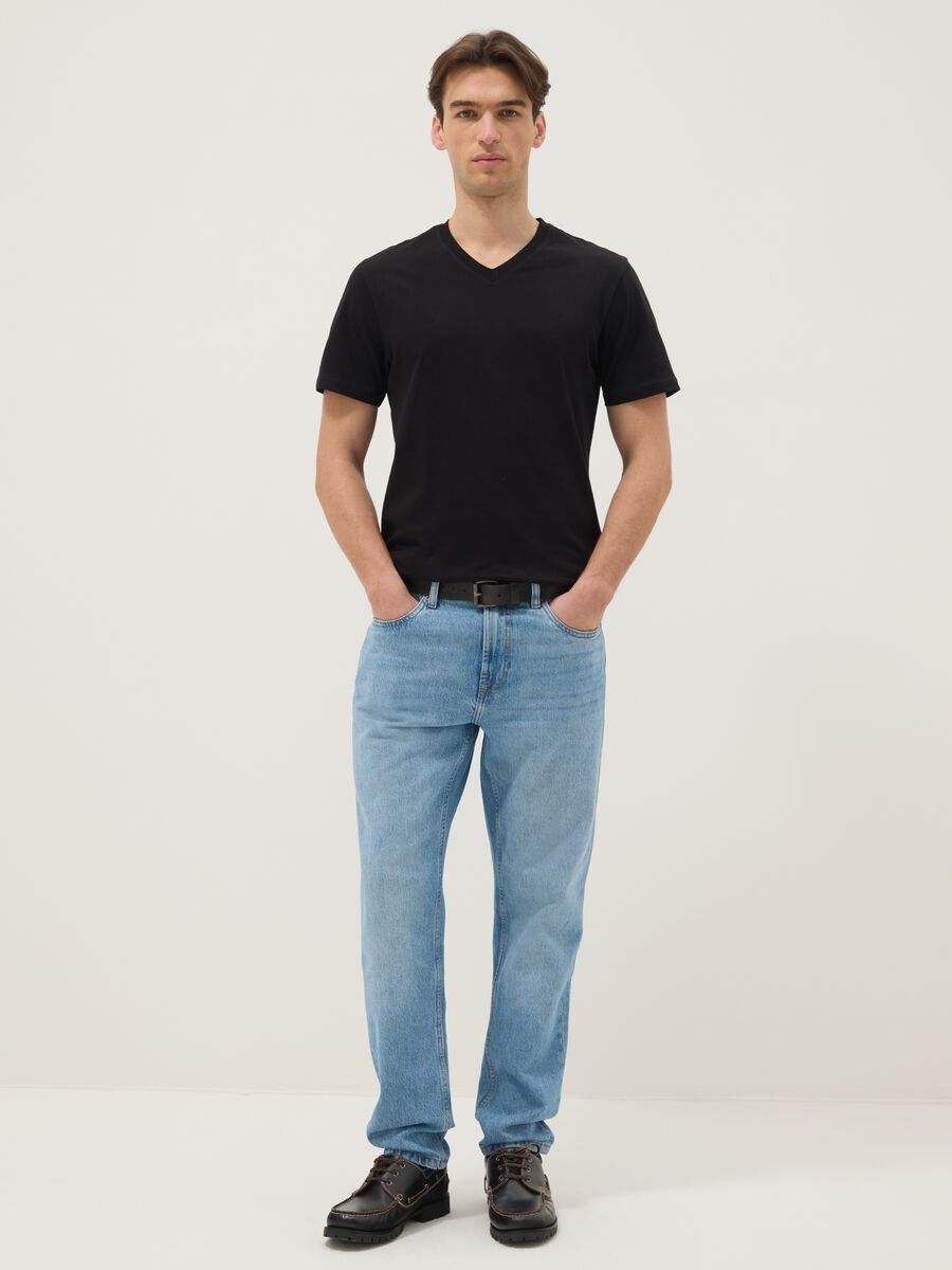 Black pure cotton regular fit V-neck T-shirt_1