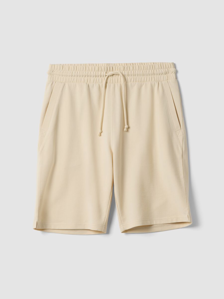 Regular fit beige cotton blend shorts_0