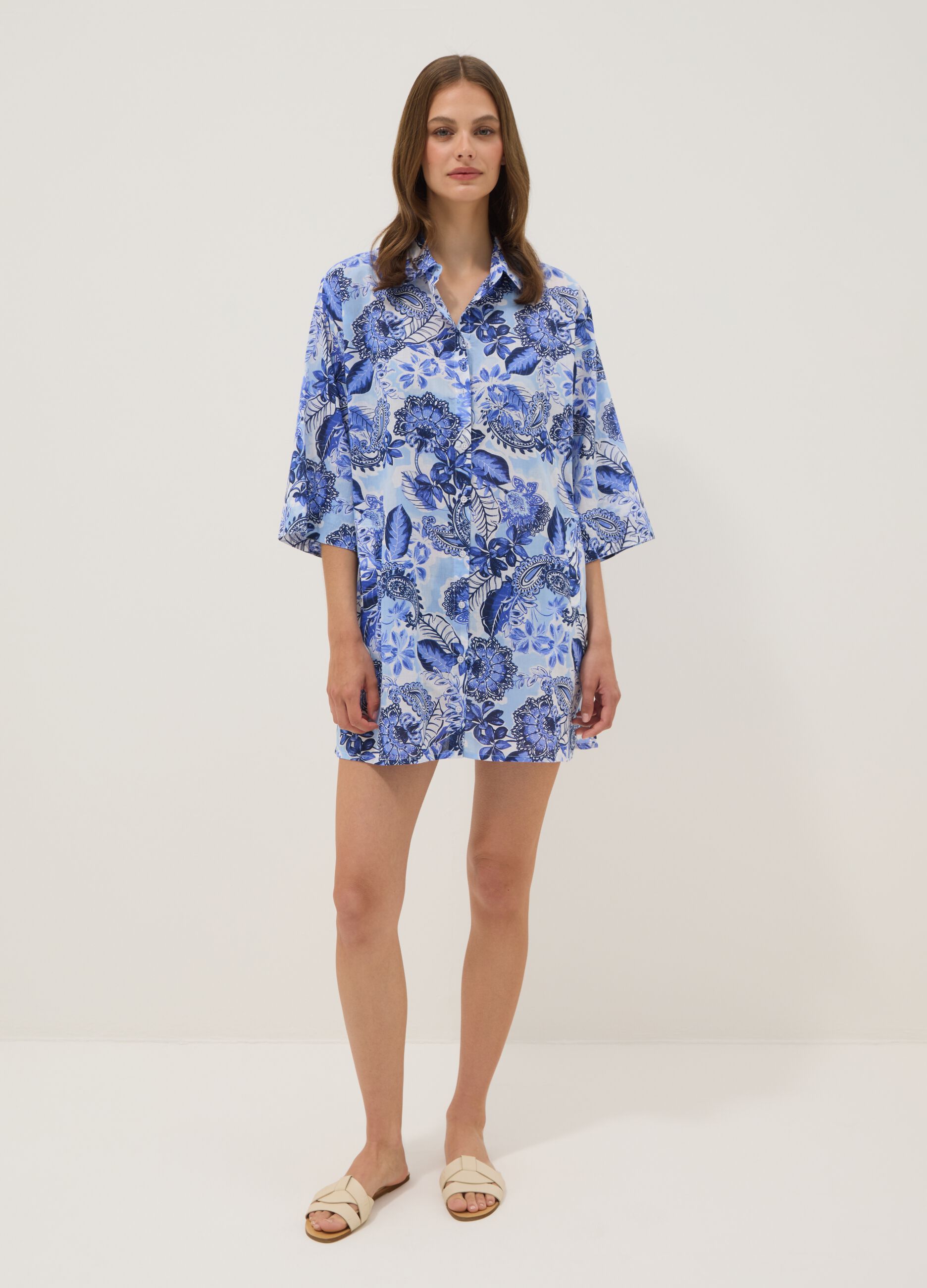 Blue pure cotton kaftan with print