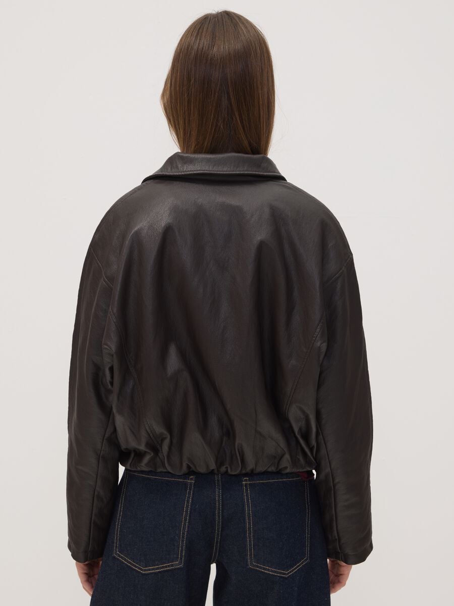 Brown padded viscose-blend jacket with zip and oversized fit_3
