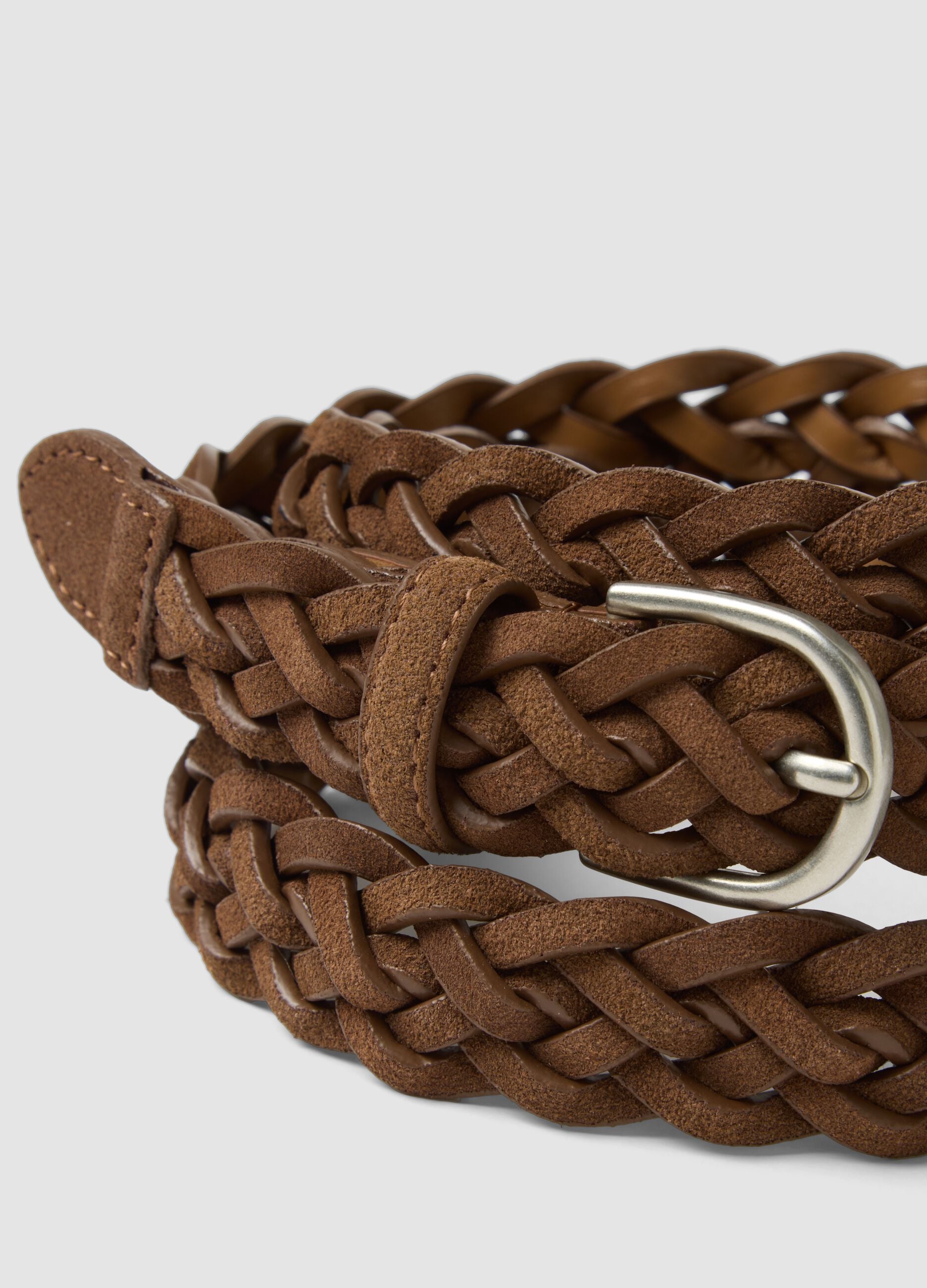 Brown braided genuine leather belt