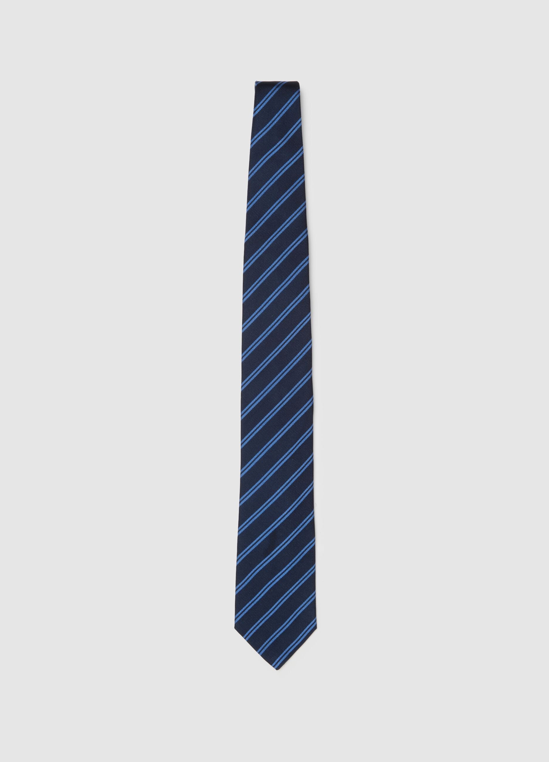 Striped Blue Tie in Pure Silk