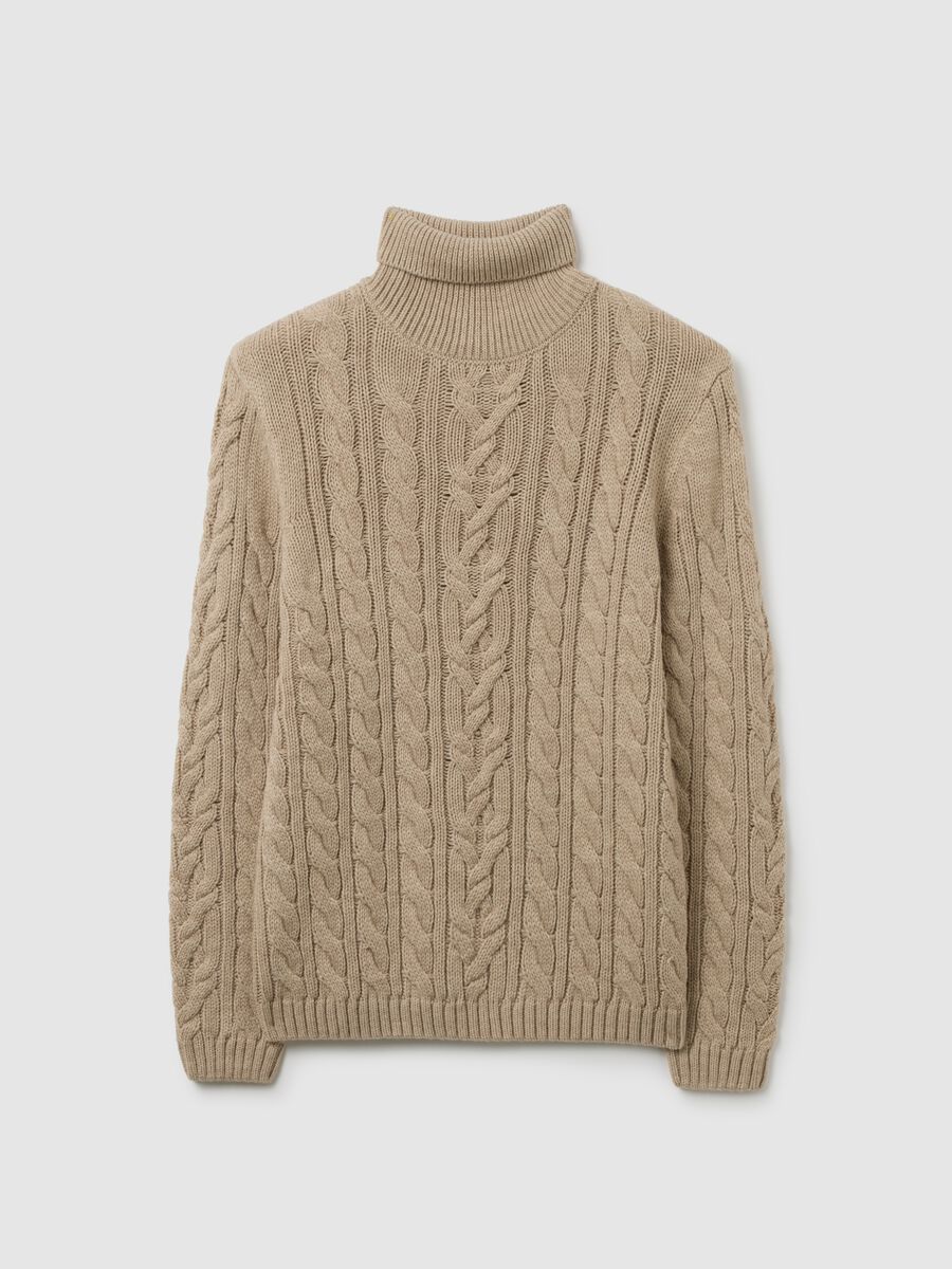 Beige Regular Fit Turtleneck Sweater with Cable Design_5