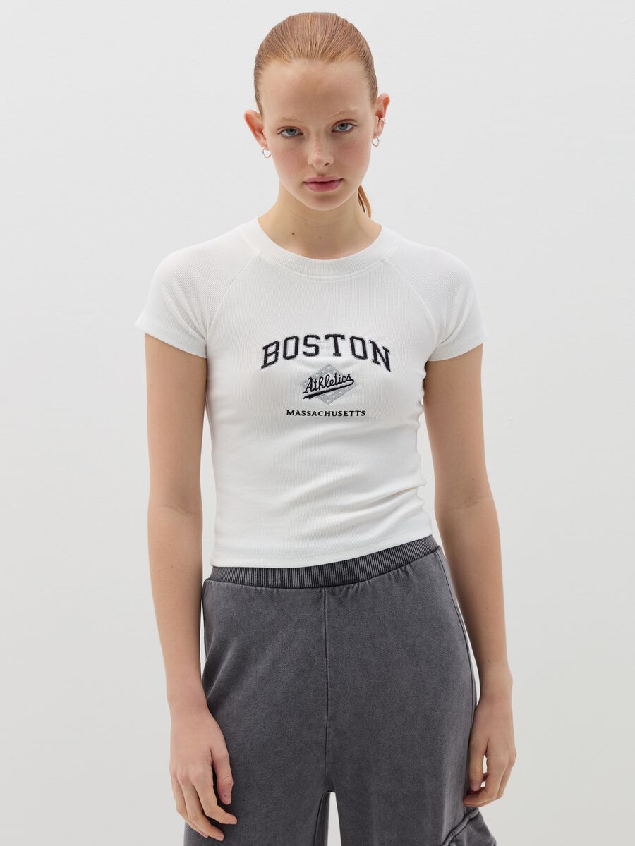 Ribbed crop T-shirt with embroidery_0