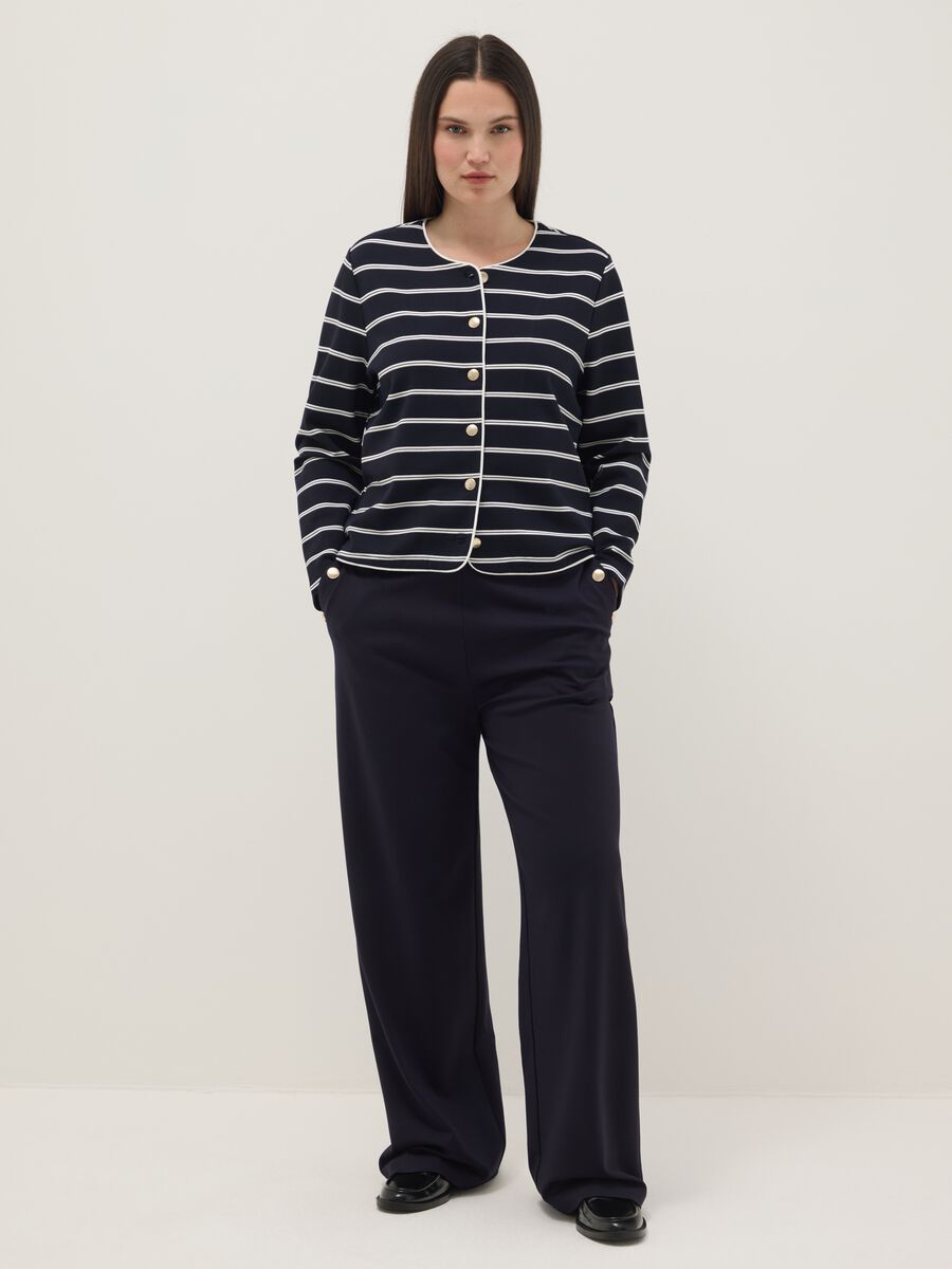 Multicolour Striped Viscose Blend Blazer Regular Fit with Buttons_1