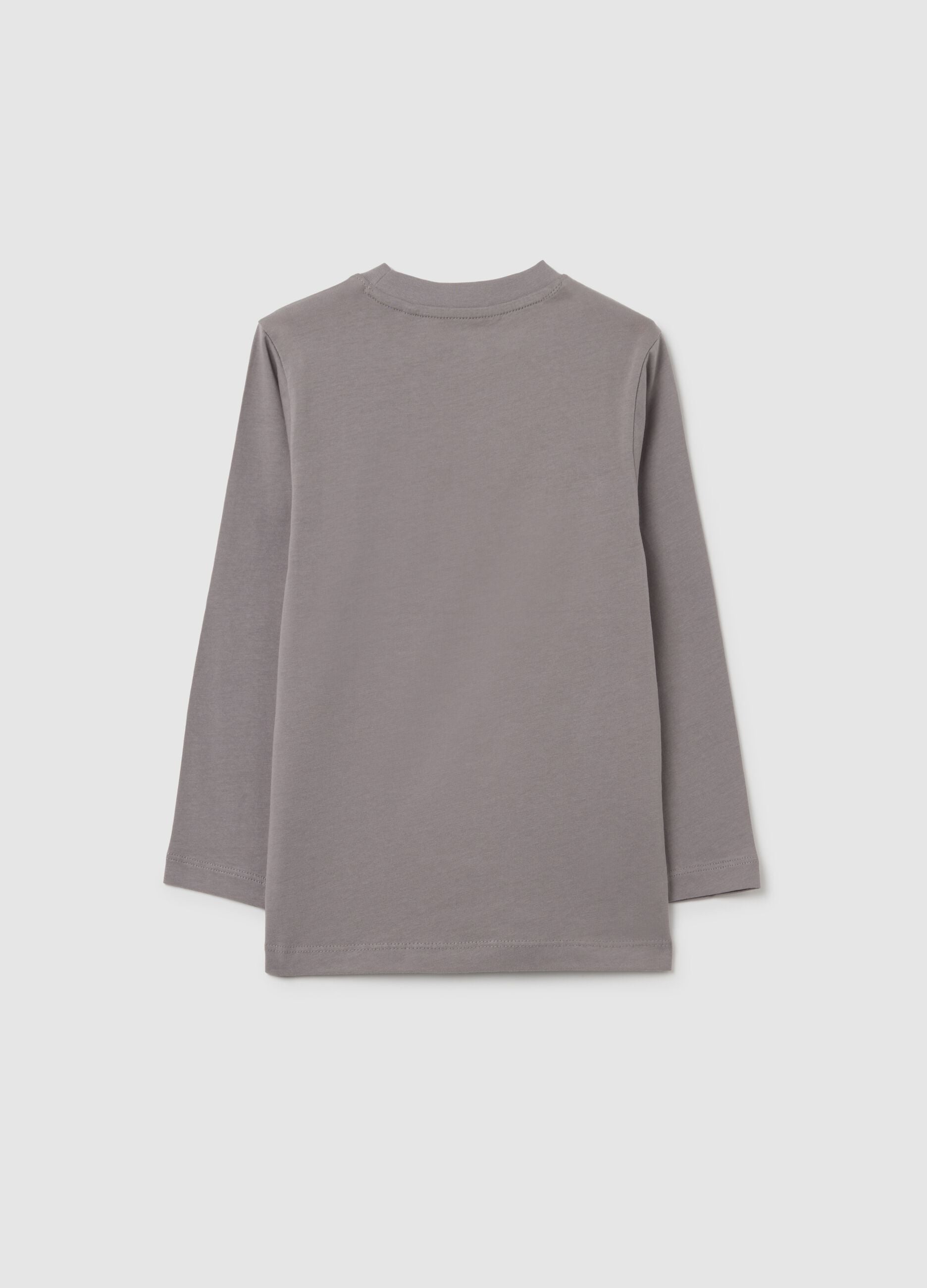 T-shirt infantil cinza regular fit de algod&atilde;o puro com estampa