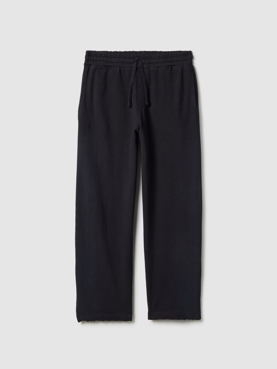 Black cotton blend regular fit trousers_0