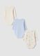 3-pack organic cotton babygrows in ivory and light blue with crew neck_1