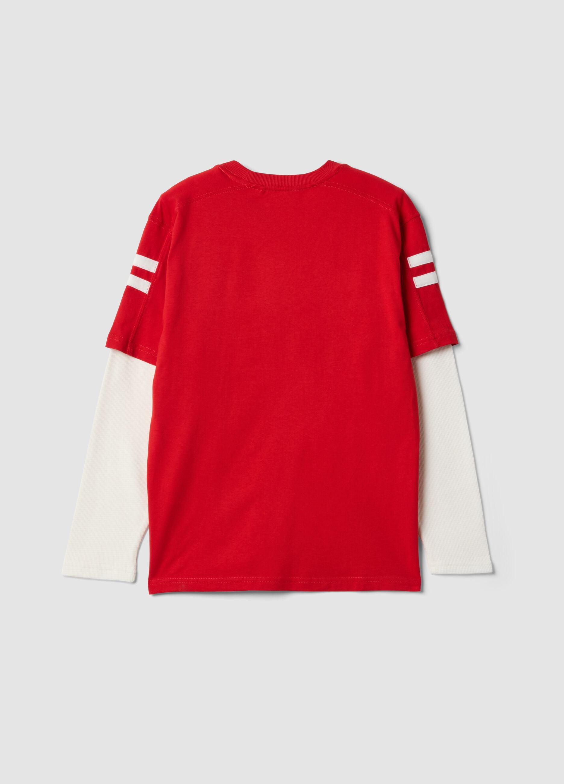 Red pure cotton crew-neck T-shirt with college print for boys