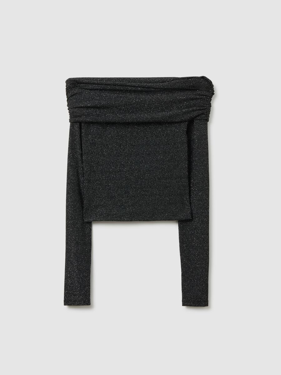 Black Long Sleeve Glitter Regular Fit Shirt_0