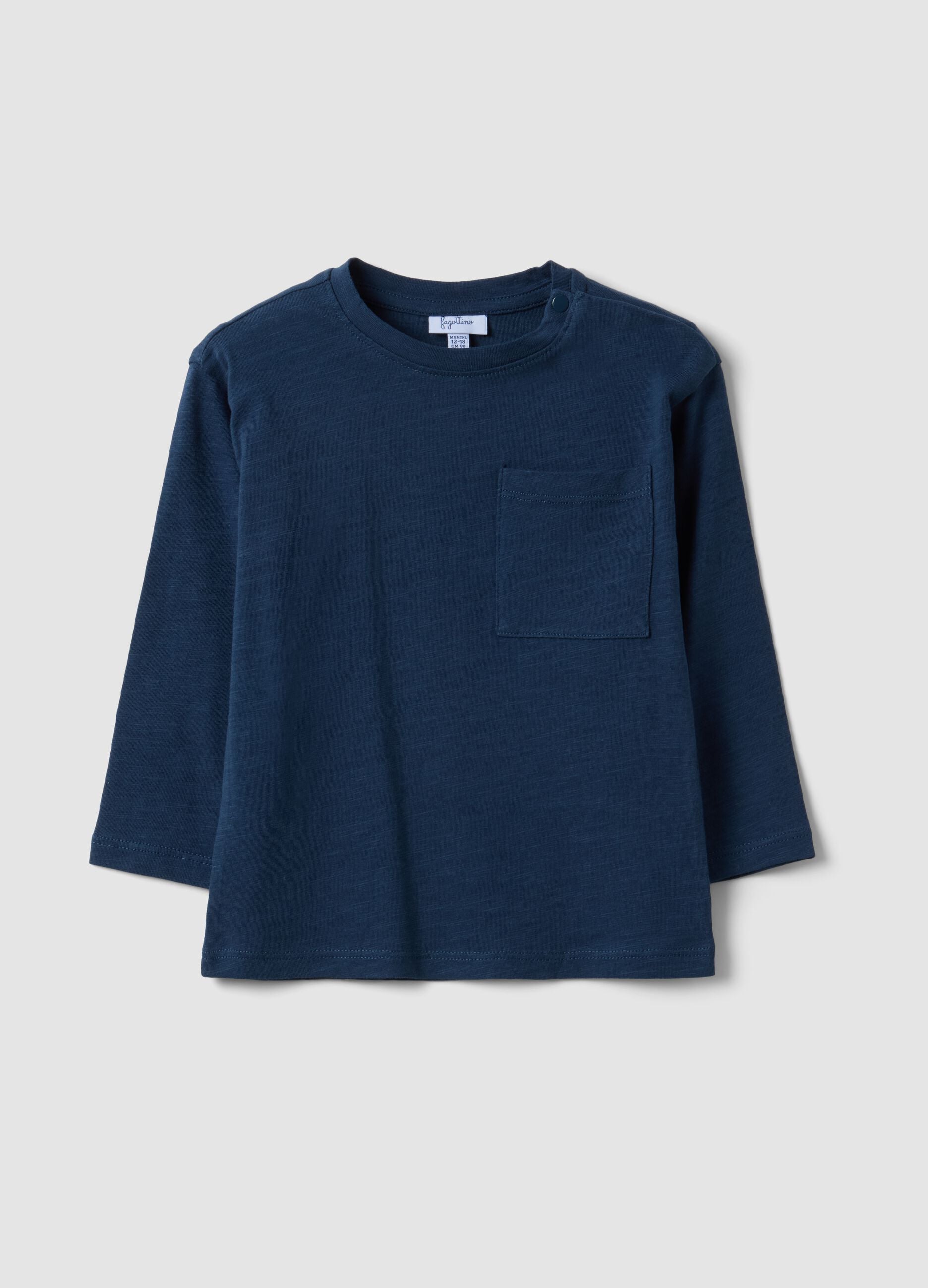 Blue oversized pure organic cotton T-shirt with chest pocket for boys