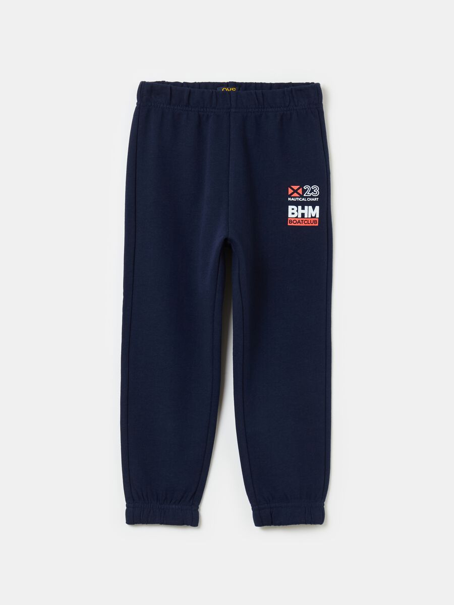 Fleece joggers with elasticated edging and print_0