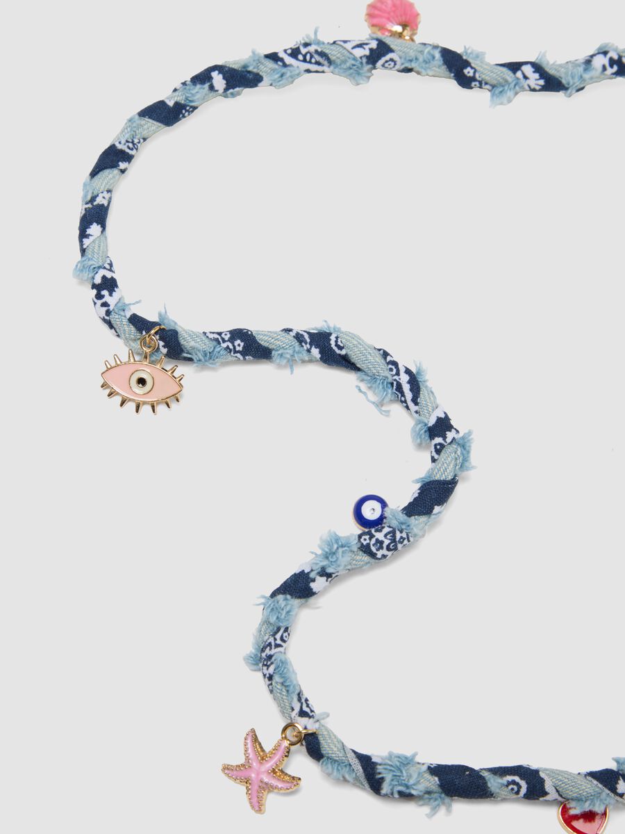 Multicolour Denim Bandana Necklace with Charms_1