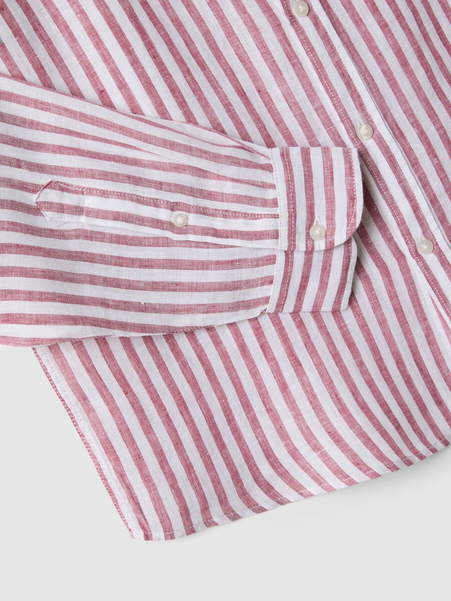 Multicolour striped pure linen shirt, regular fit_5