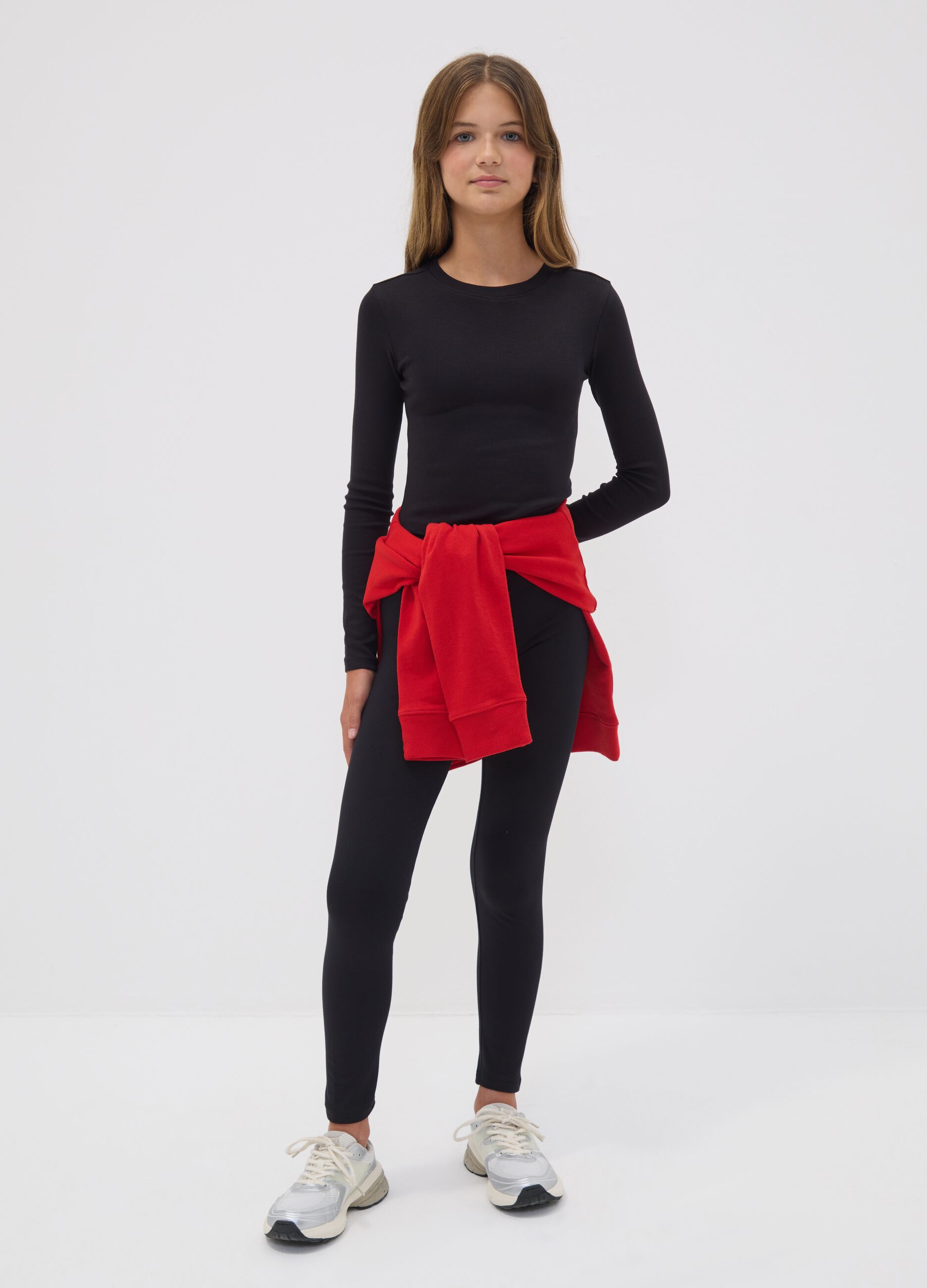 Leggings skinny neri in cotone organico elasticizzato per ragazza