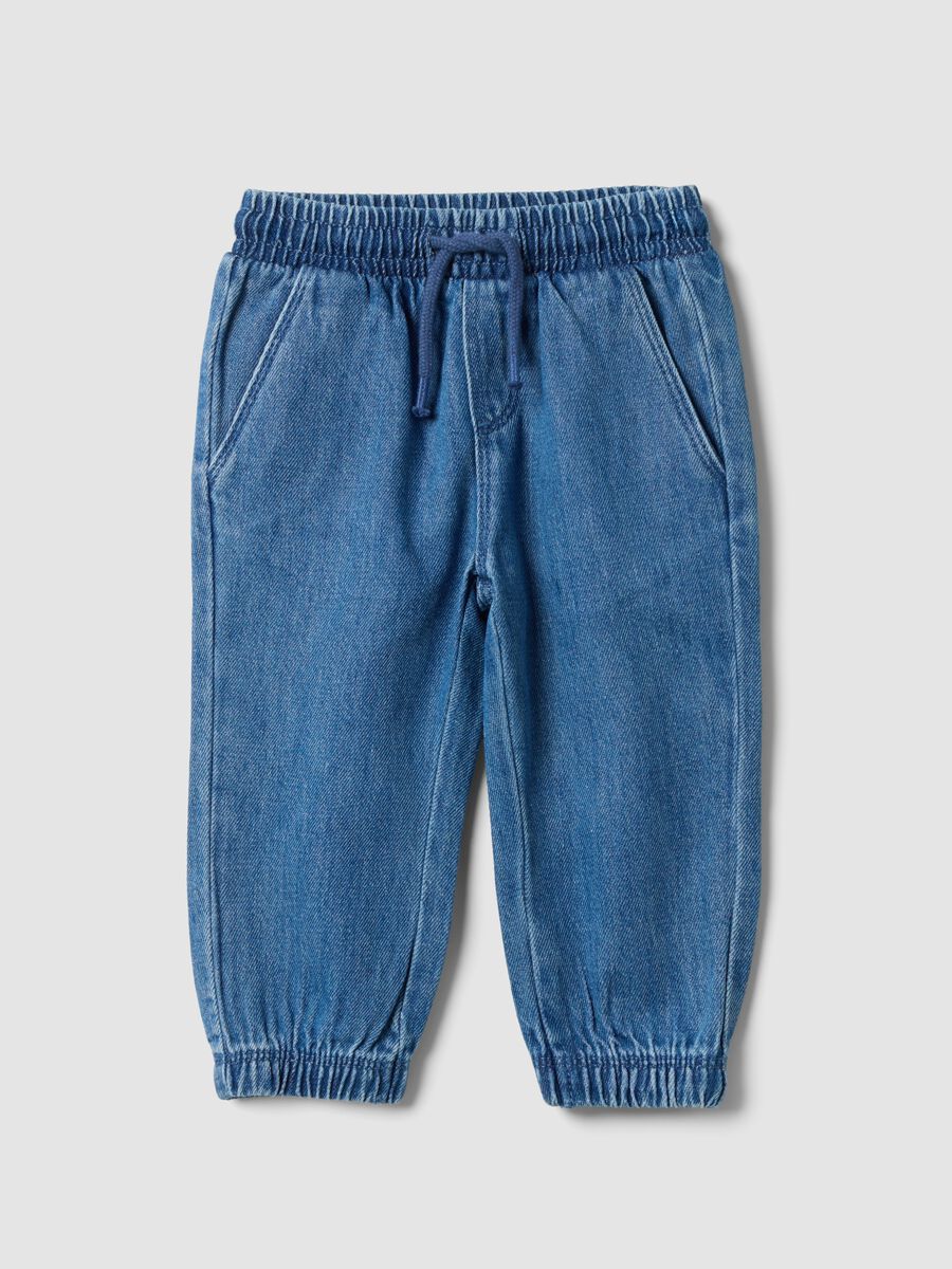 Blaue Denim-Hose aus Baumwoll-Viskose-Mix mit elastischem Bund_0