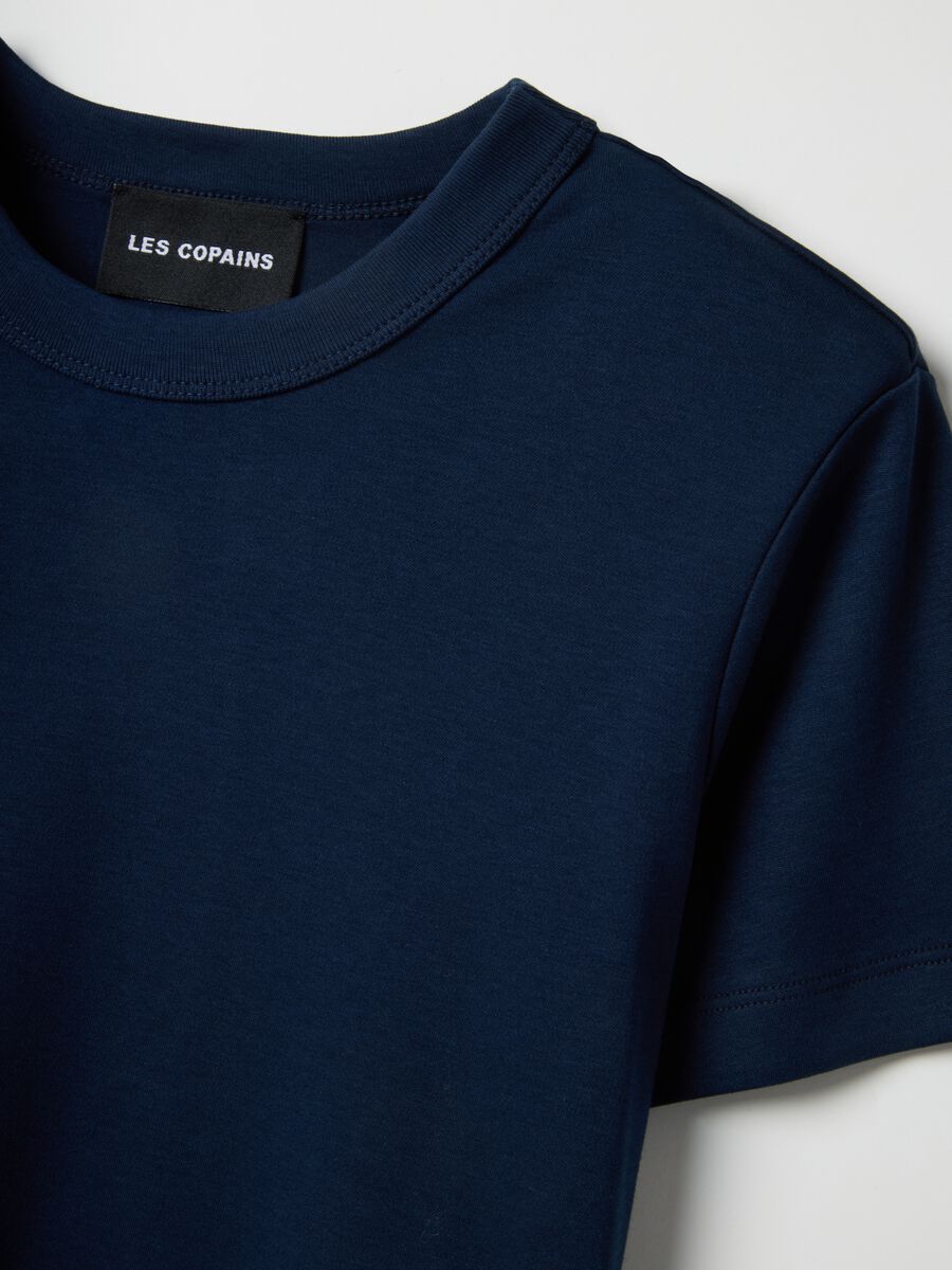 Regular fit blue cotton blend short sleeve t-shirt_5