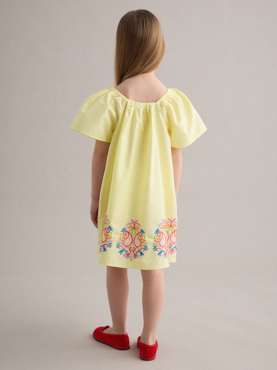Yellow pure cotton dress with embroidery_1