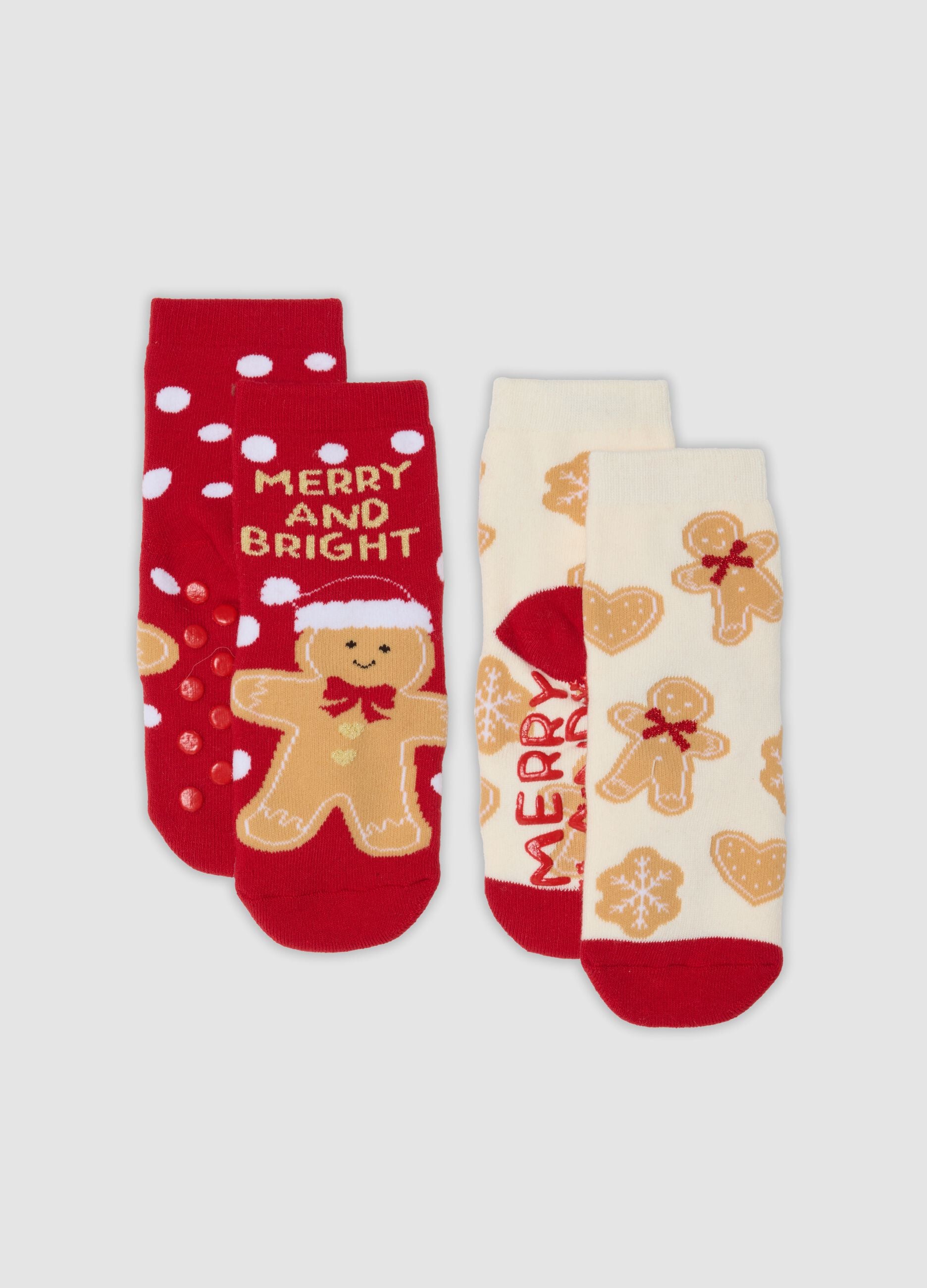 2-pack multicolour Christmas-themed short socks in stretch organic cotton