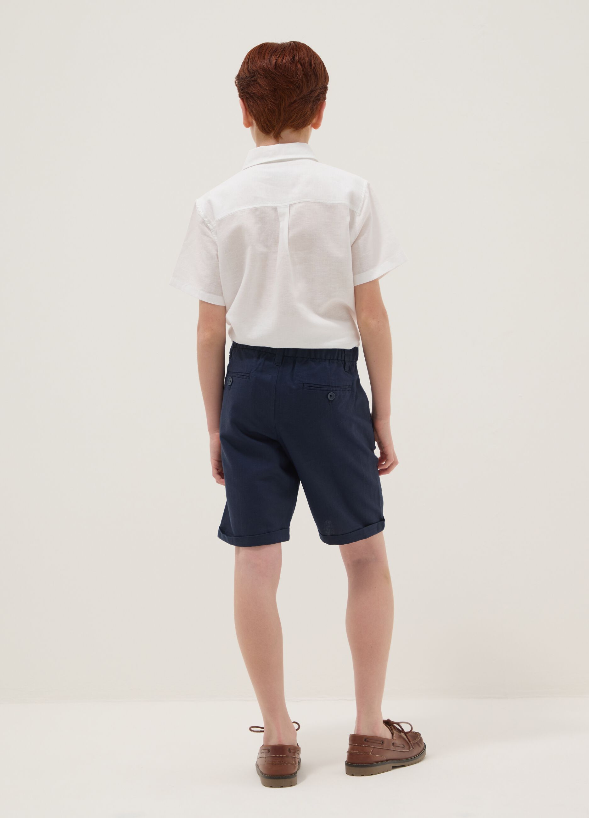Boys&rsquo; blue linen and cotton blend regular-fit shorts
