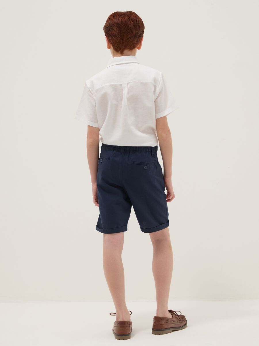 Boys&rsquo; blue linen and cotton blend regular-fit shorts_1