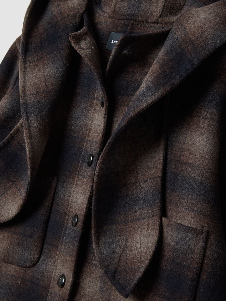 Brown wool and viscose blend hooded coat, regular fit_1