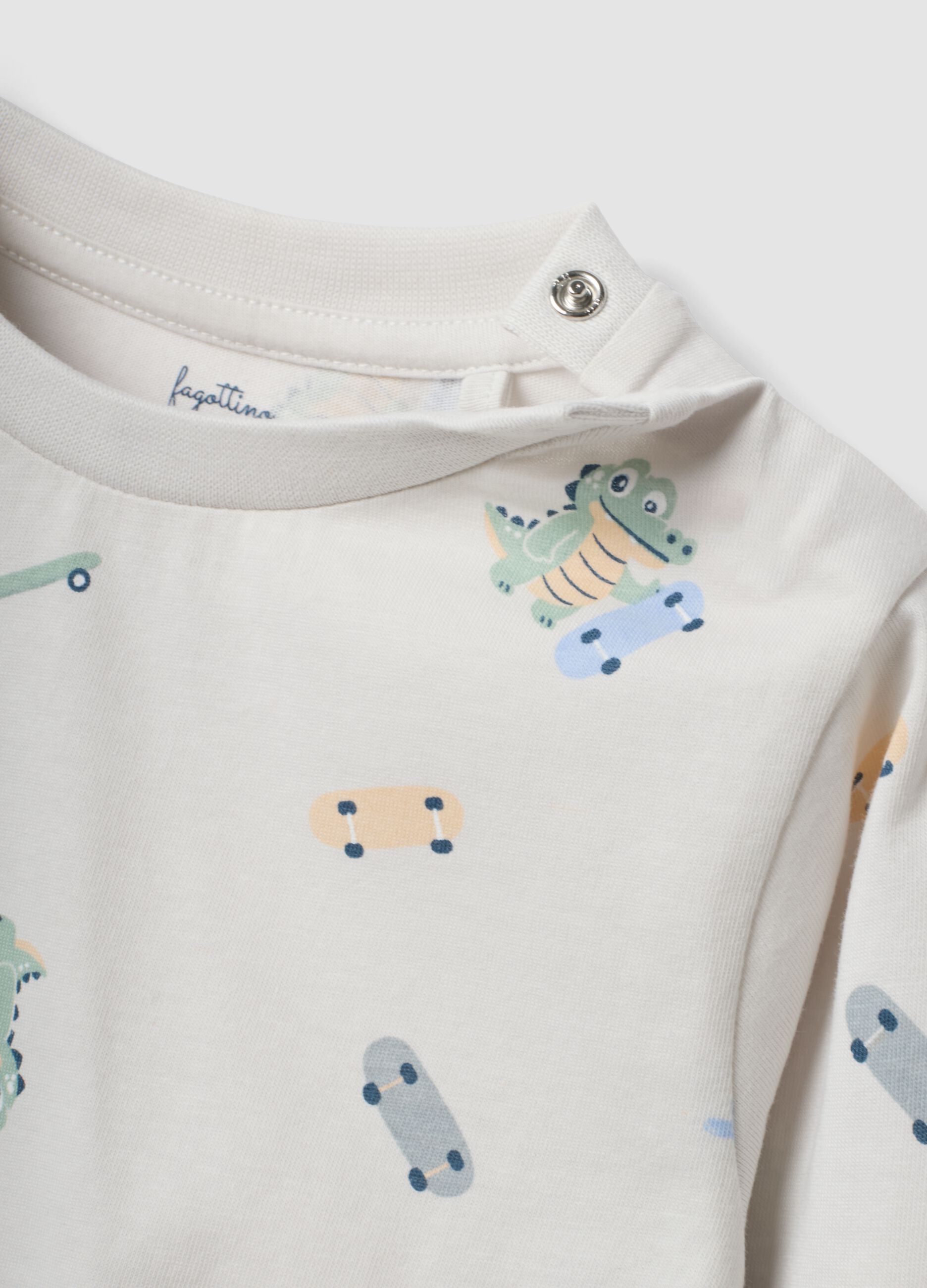 Pigiama grigio in puro cotone jersey organico con stampa coccodrillo