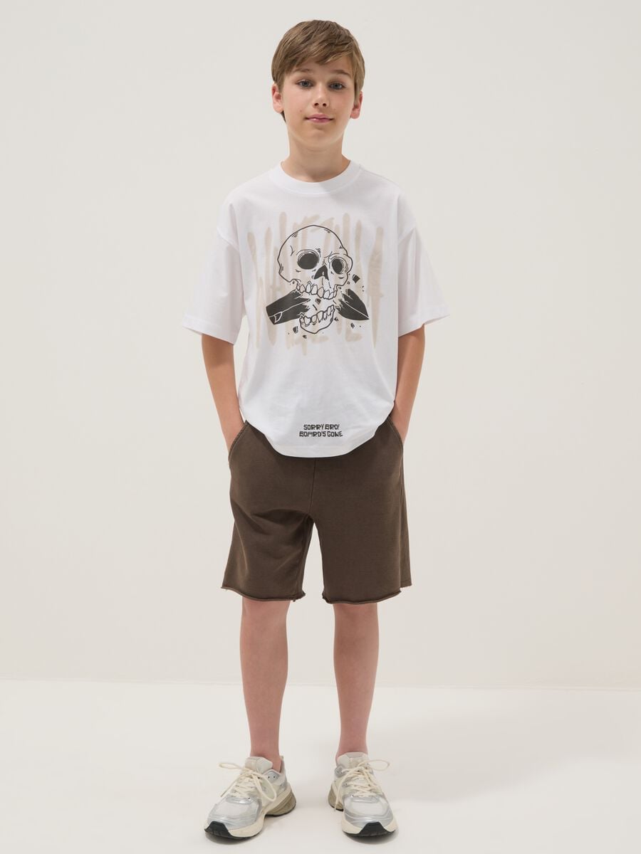 Brown pure cotton shorts with elasticated waistband_0