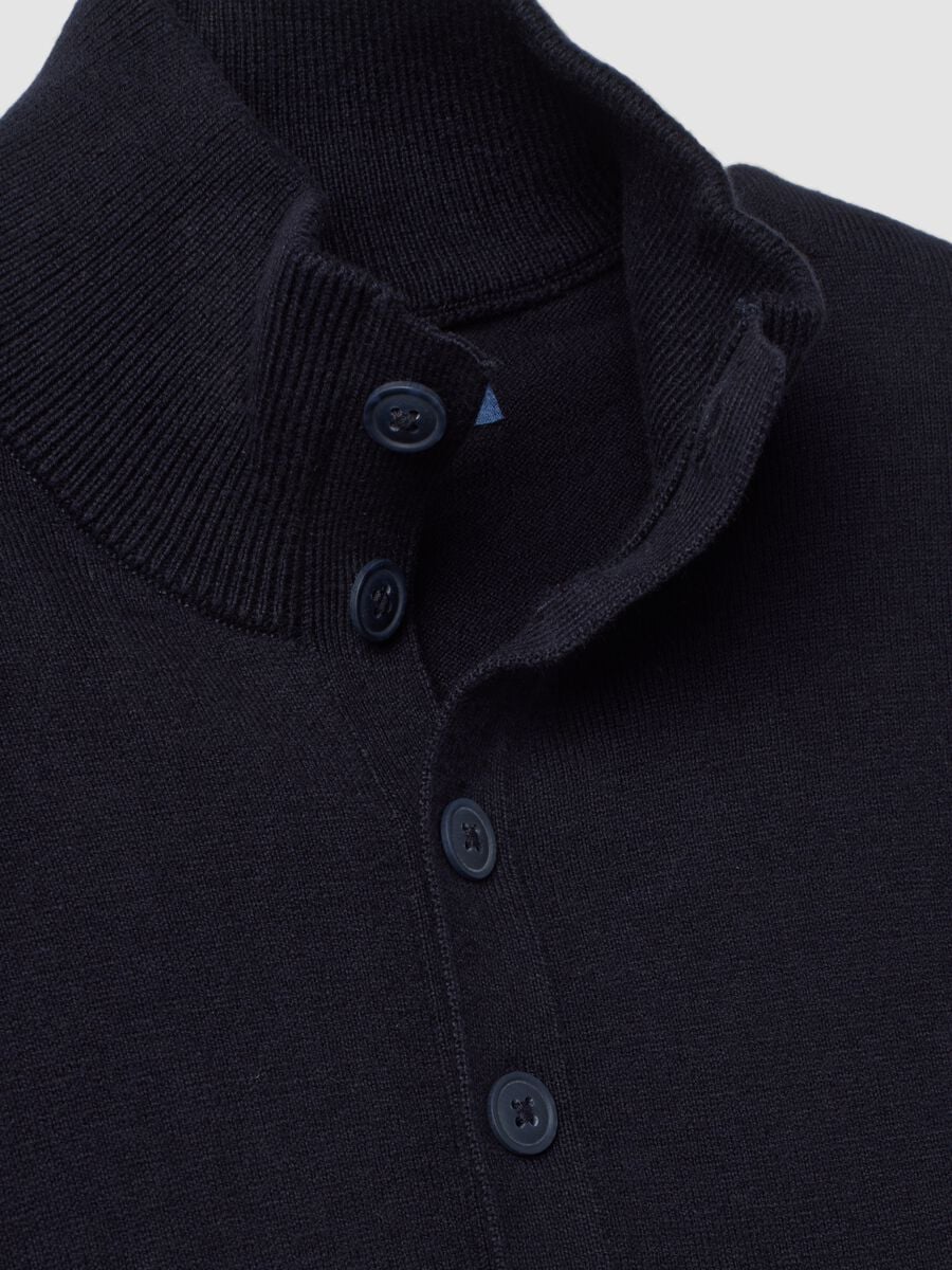 Blue cotton and cashmere blend polo jumper_5