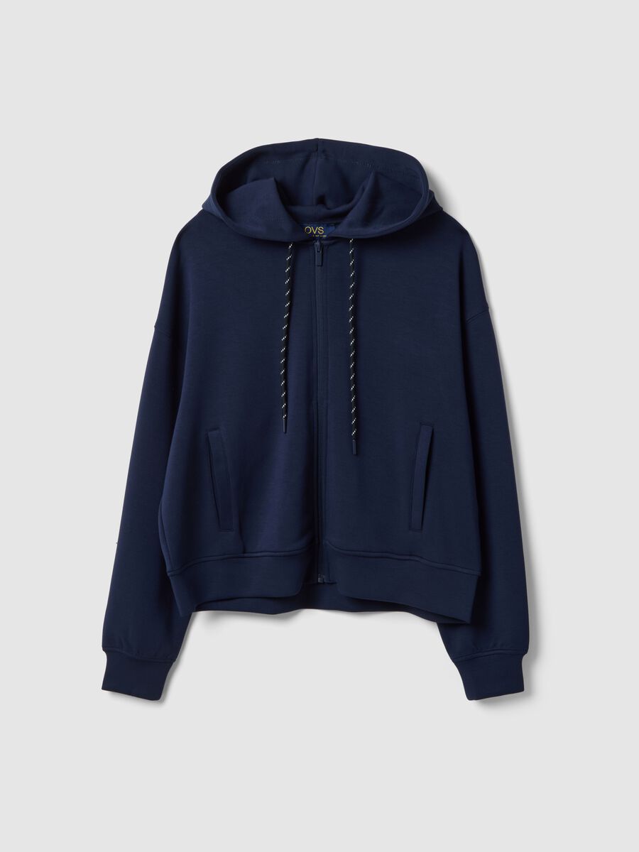 Regular fit blue modal blend hoodie with full zip_4