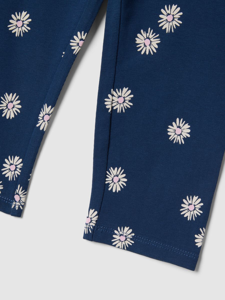 Girls' skinny blue cotton leggings with flowers_3