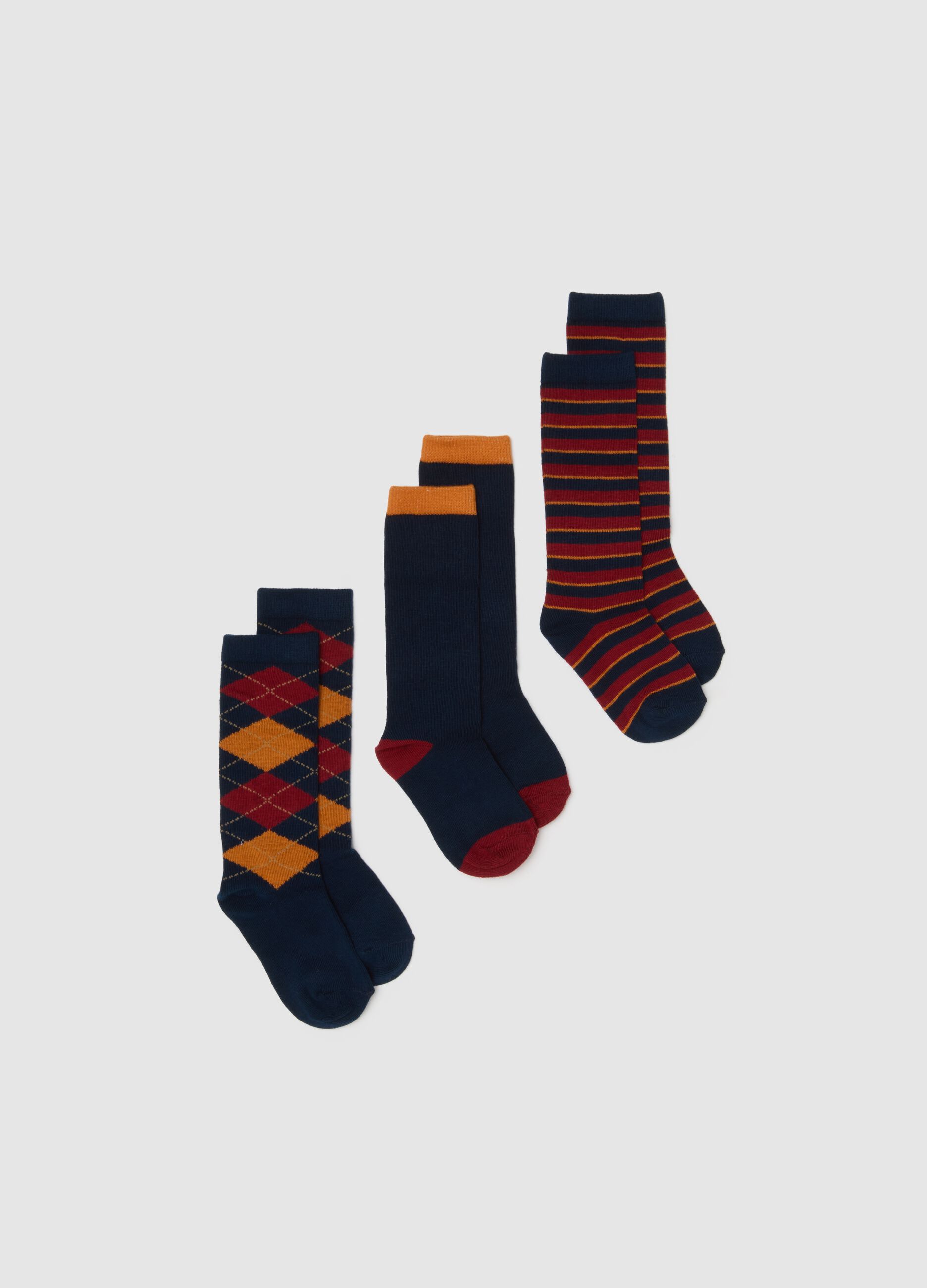 Kids' long socks tripack in multicolour cotton blend