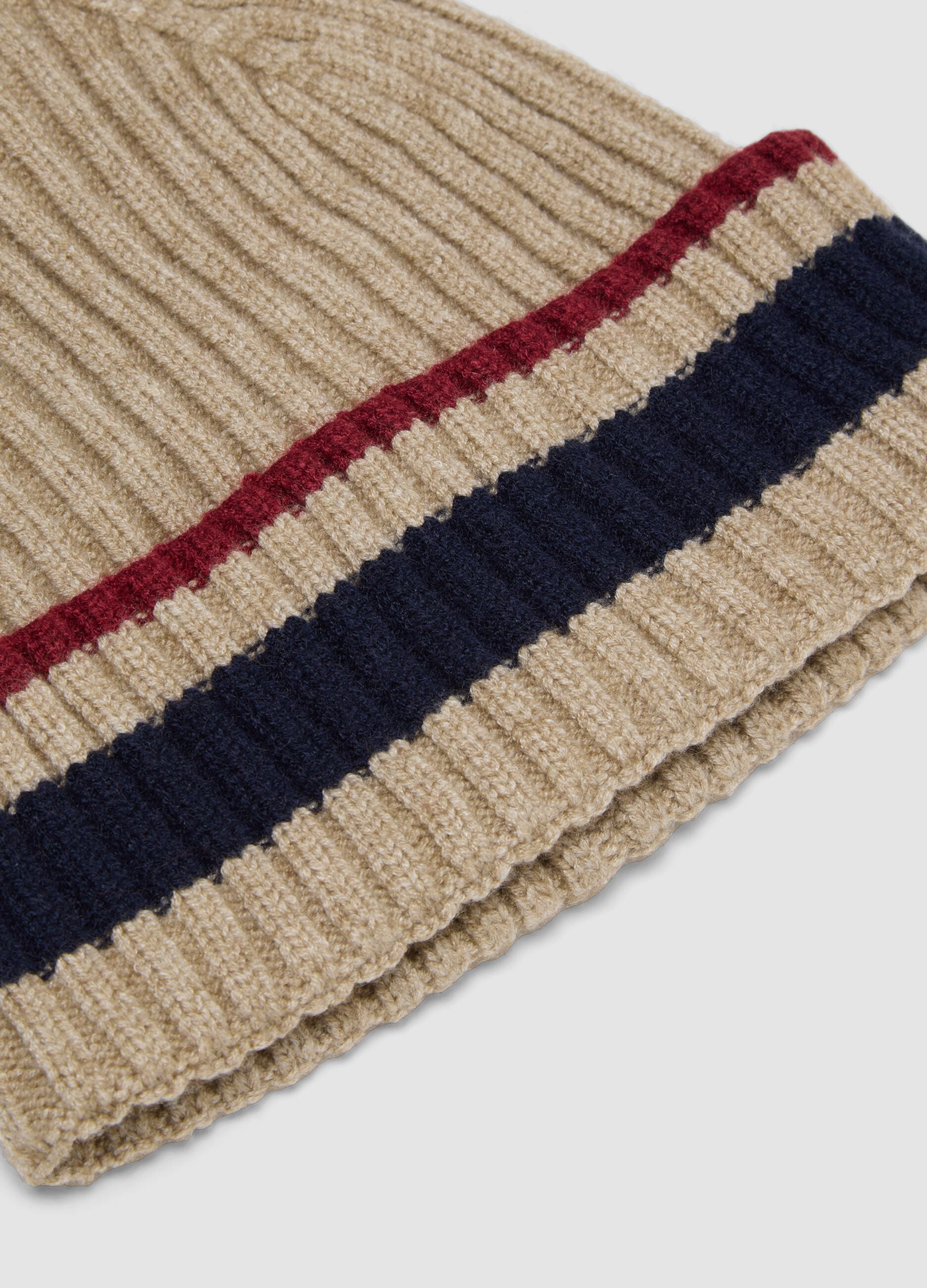 Beige ribbed viscose and wool blend beanie