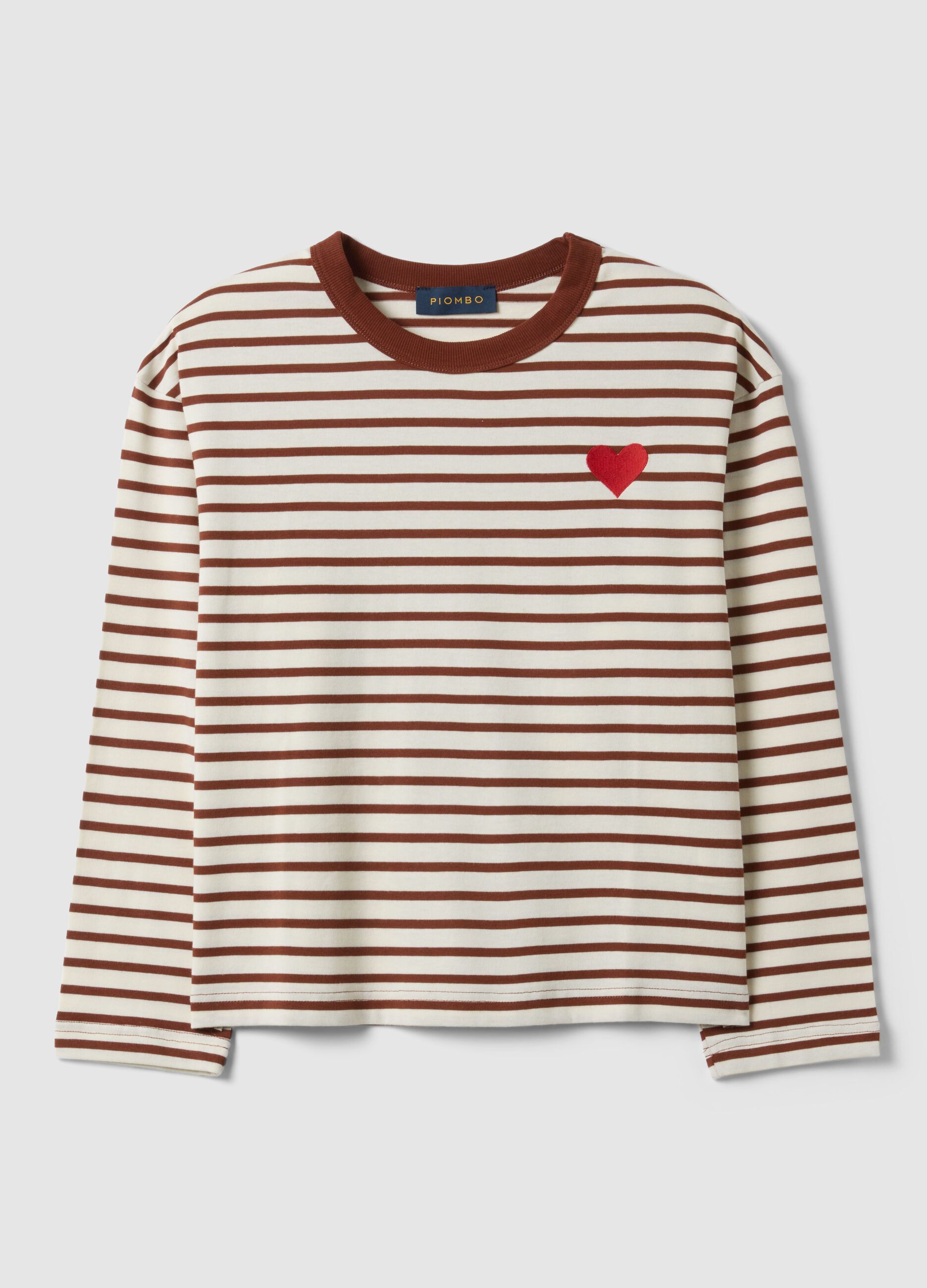 Maglia in puro cotone a righe multicolor relaxed fit con cuore
