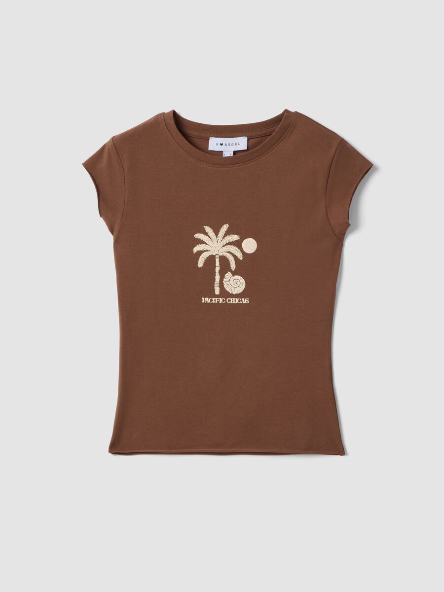 Braunes, figurbetontes T-Shirt aus Stretch-Baumwolle mit Print_4
