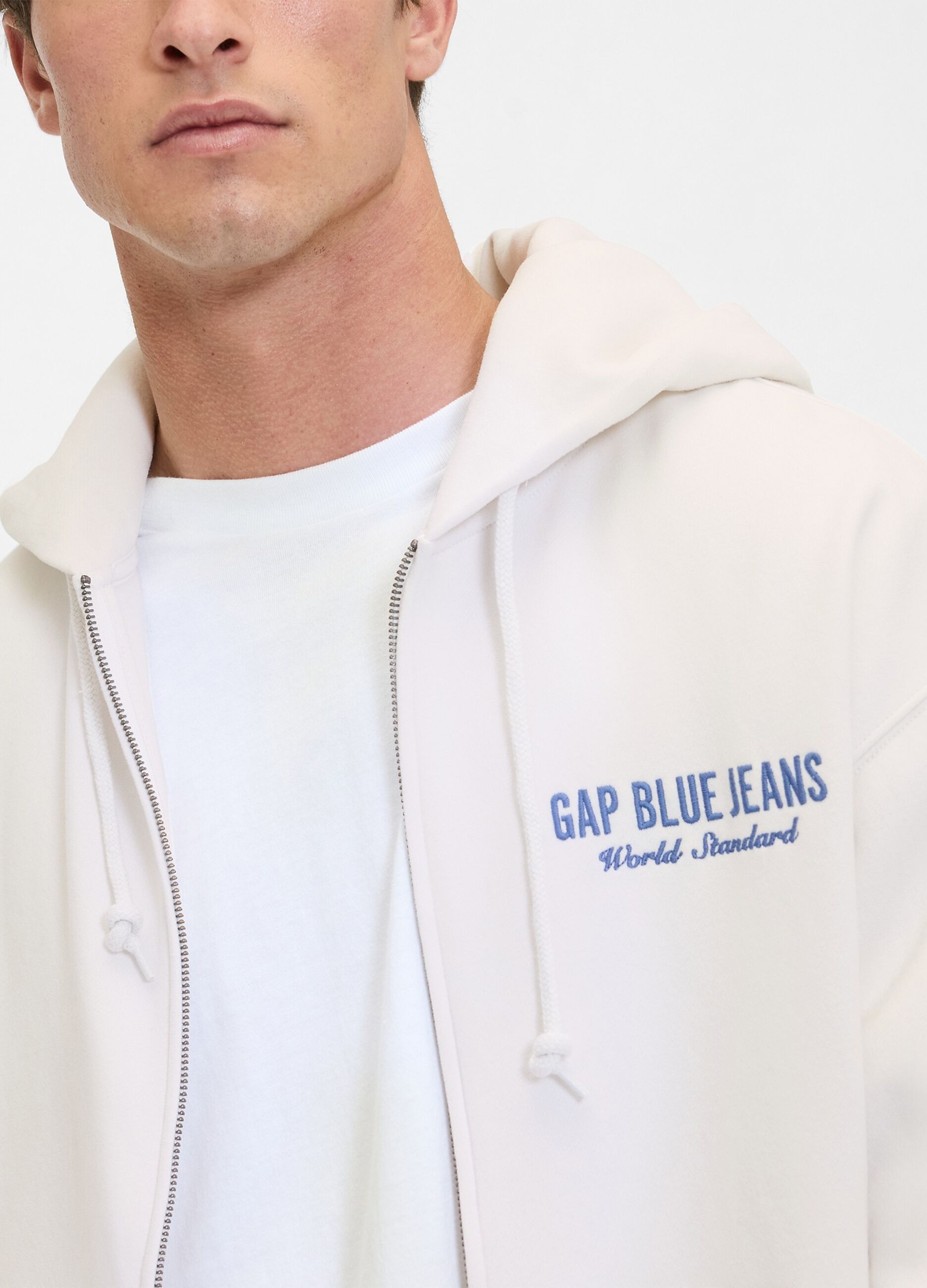 White zip-up hoodie