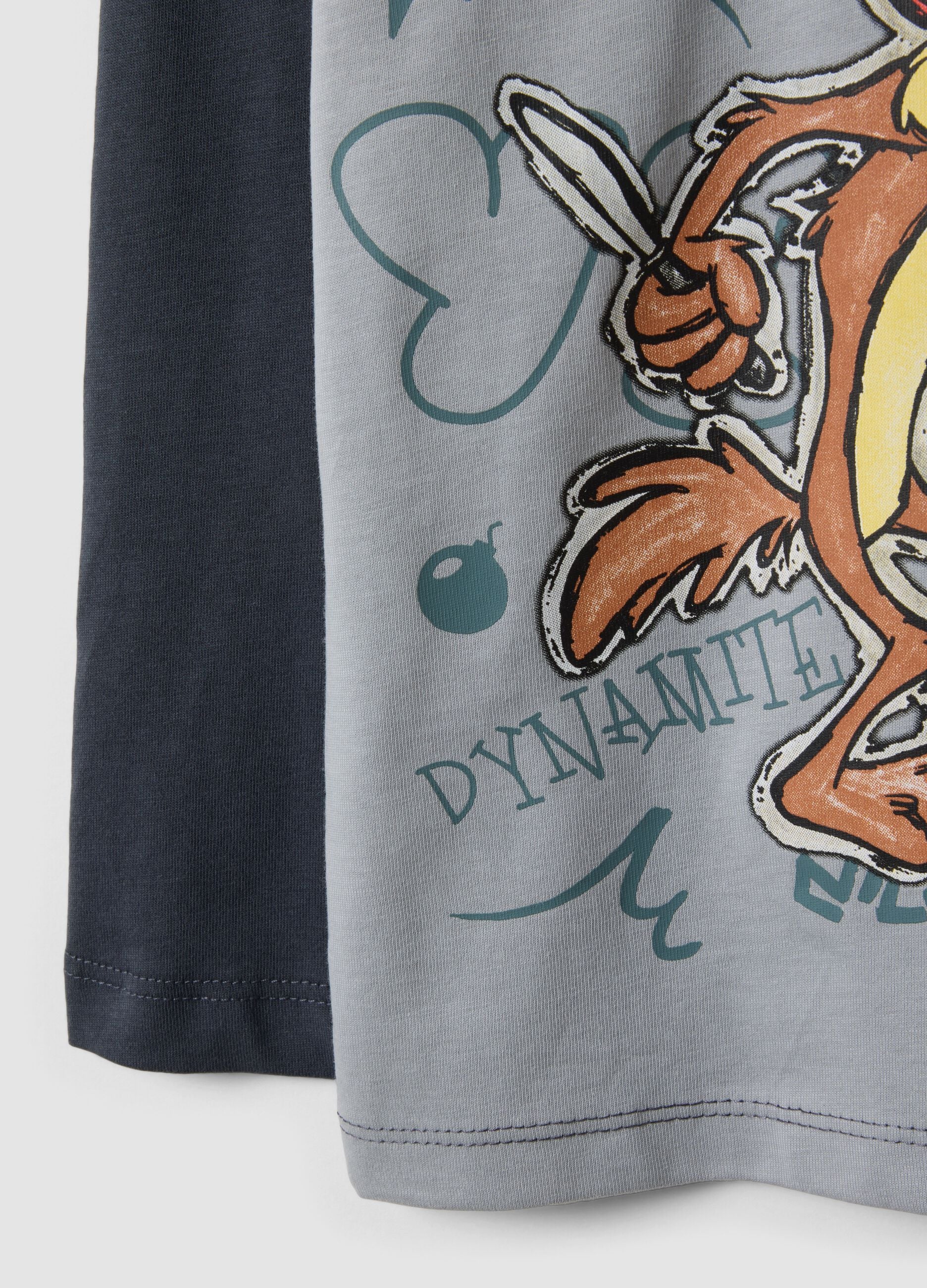 T-shirt cinzenta em algod&atilde;o puro com estampado Looney Tunes para menino