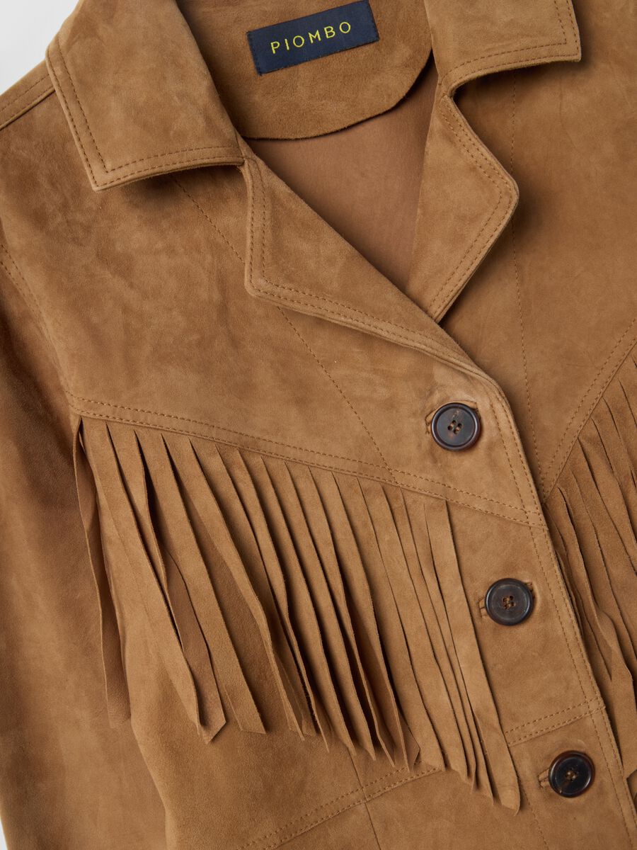 Brown genuine leather jacket regular fit with fringes_1