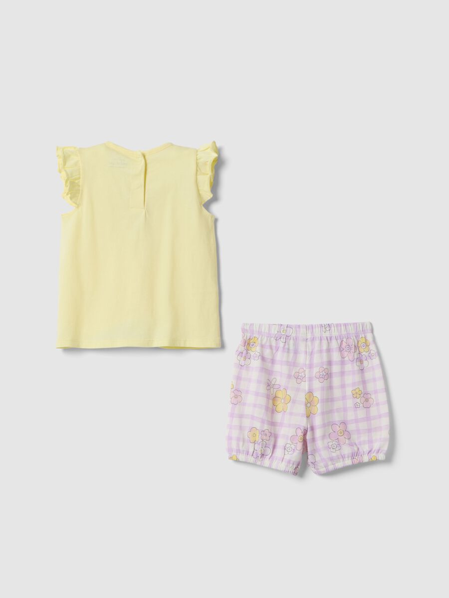 Multicoloured pure cotton baby pyjamas with ruffled sleeves_1