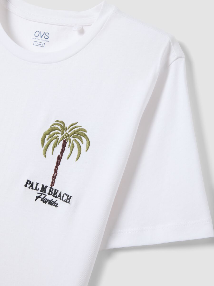 White pure cotton regular fit t-shirt with palm embroidery_5