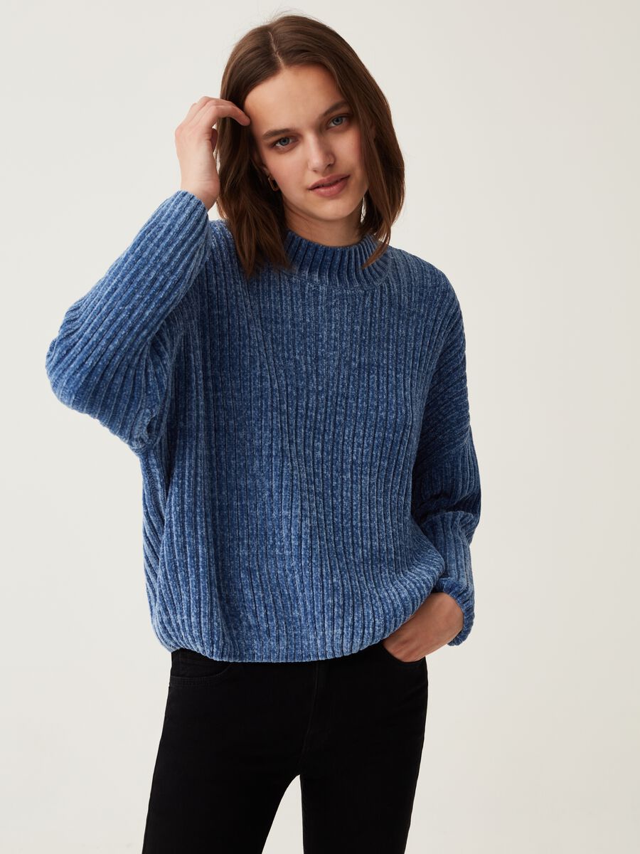 Chenille pullover with ribbed design_0