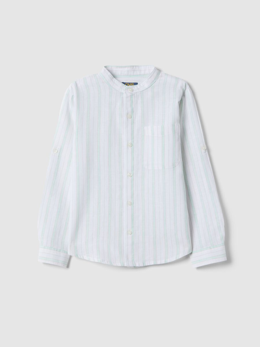 Children's regular fit multicoloured striped linen blend shirt_0