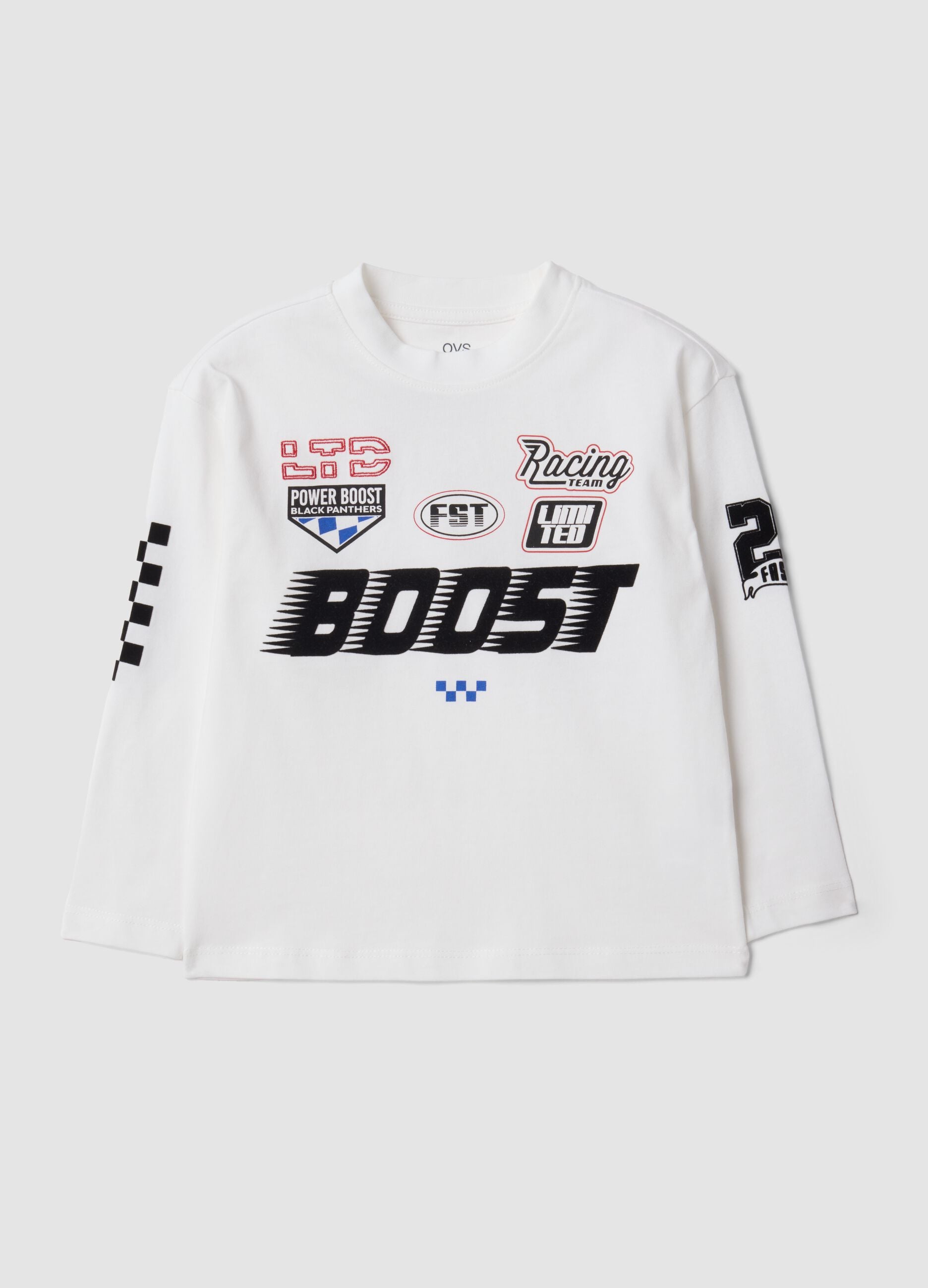White pure cotton crew-neck racing print T-shirt for boys